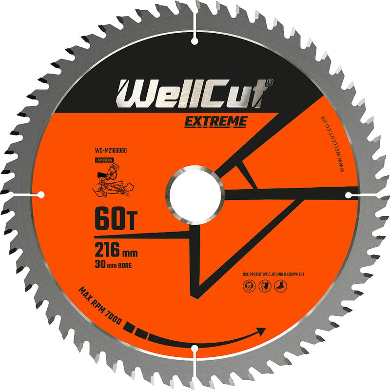 Wellcut - tct Extreme Mitre Saw Table Saw Blade 216mm x 30mm x 60T, Suitable for LS0815, DWS777, DWS774