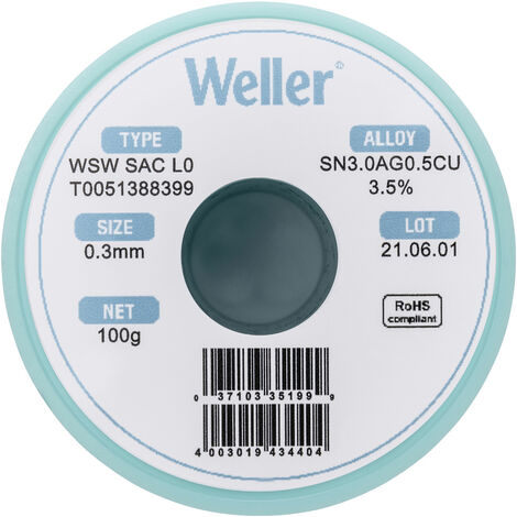 Weller T0051388399 Lötzinn, bleifrei Spule, bleifrei Sn3,0Ag0,5Cu  100 g 0.30 mm