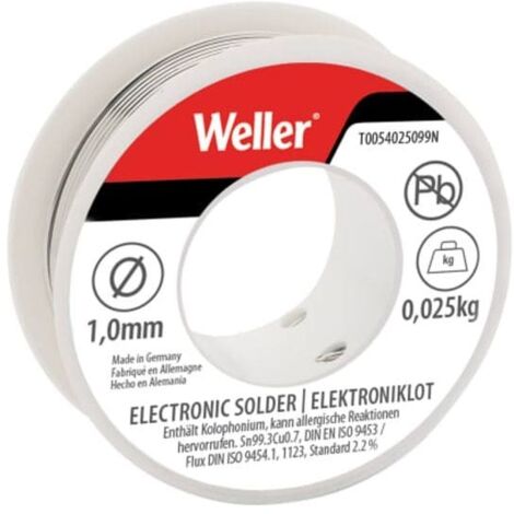 Weller T0054025099N Electronic Lead-Free Solder Sn99 Cu3, 1mm 25g WEL54025099N
