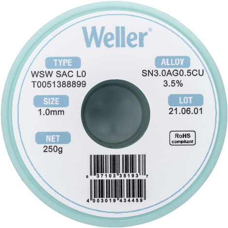 Weller WSW SAC L0 Lötzinn, bleifrei Spule Sn3,0Ag0,5Cu  250 g 1 mm