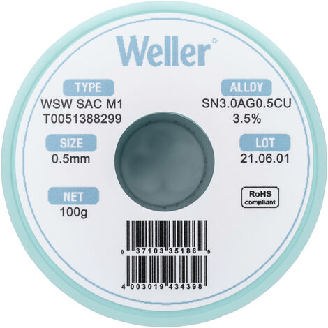 Weller WSW SAC M1 Lötzinn, bleifrei Spule Sn3,0Ag0,5Cu  100 g 0.5 mm