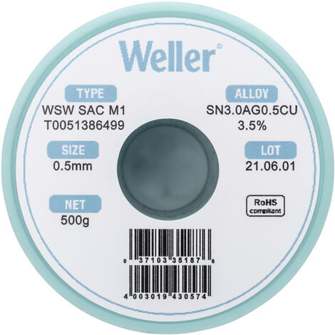 Weller WSW SAC M1 Lötzinn, bleifrei Spule Sn3,0Ag0,5Cu  500 g 0.5 mm