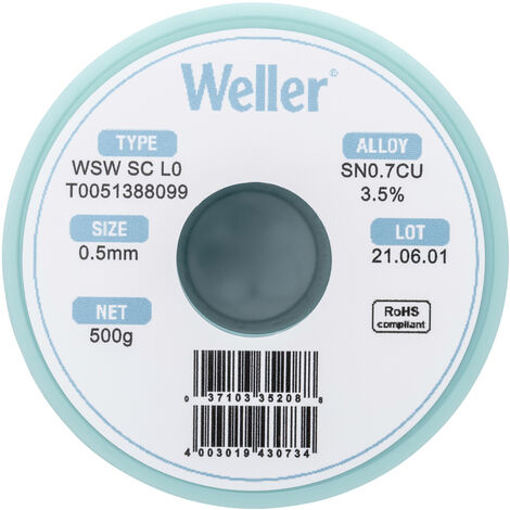 Weller WSW SC L0 Lötzinn, bleifrei Spule Sn0,7Cu  500 g 0.5 mm