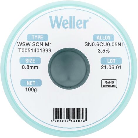 Weller WSW SCN M1 LÖTDRAHT 0,8MM 100g Étain à souder Sn0,7Cu 100 g 0.8 mm