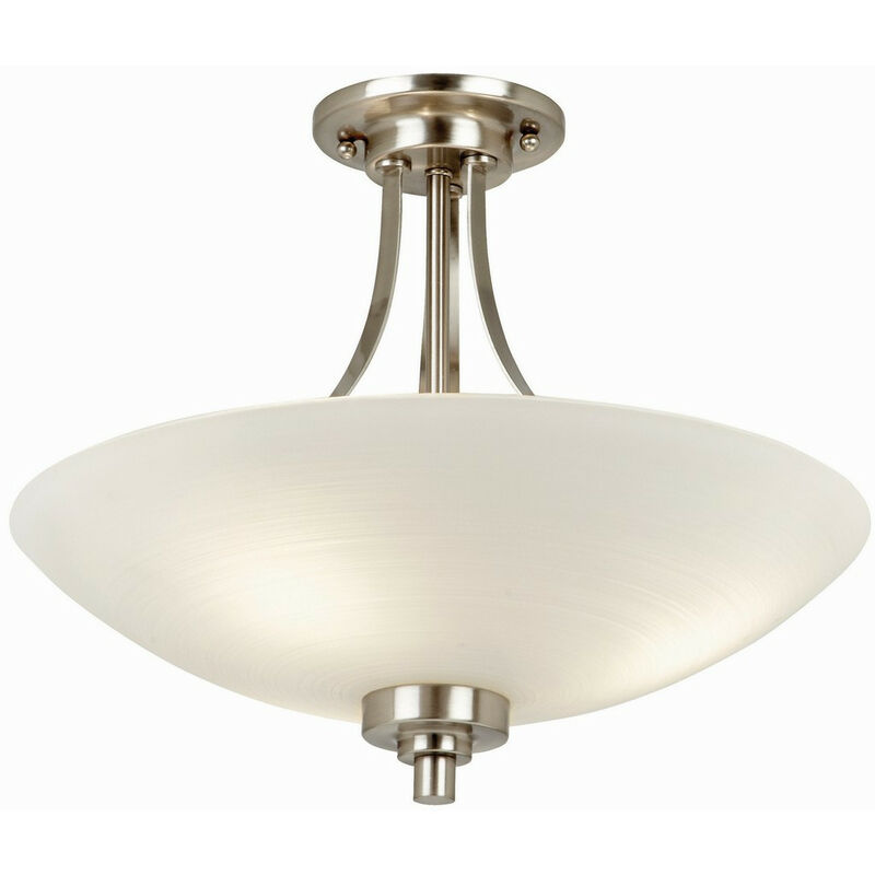 Endon Welles - 3 Light Flush Ceiling Light White, Satin Chrome, E27