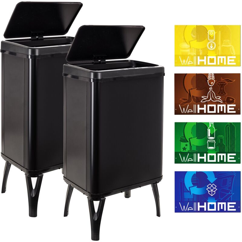 WELL HOME MOBILIARIO & DECORACIÓN 2 poubelles intelligentes de 40 l c/u, hauteur : 71,5 (x 35,5 x 26), noir avec étiquettes magnétiques