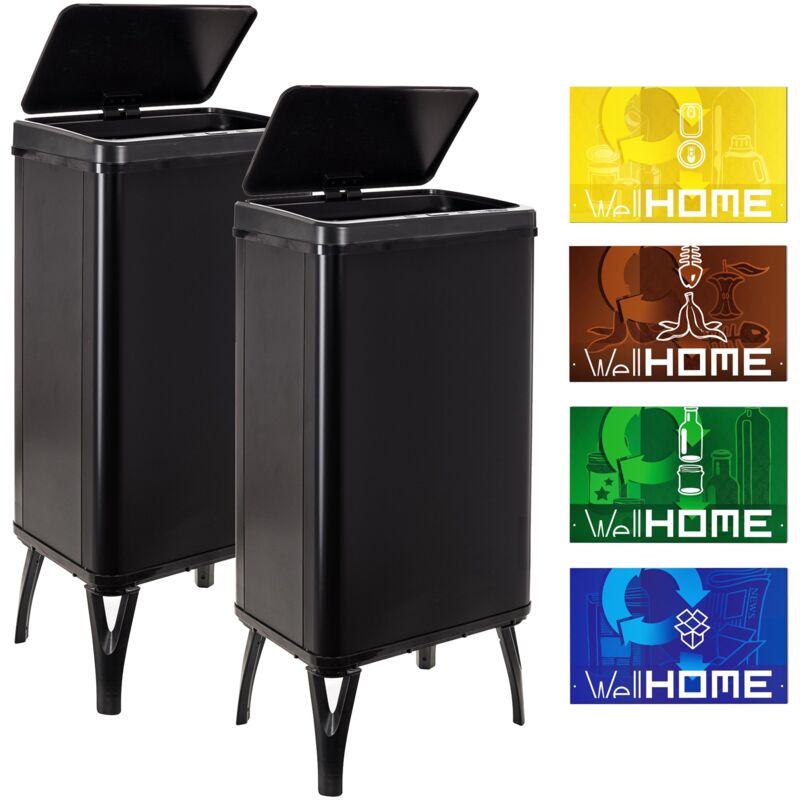 Well home mobiliario & decoración 2 poubelles intelligentes de 50 l c/u, hauteur : 83,5 (x 35,5 x 26), noir avec étiquettes magnétiques - Noir