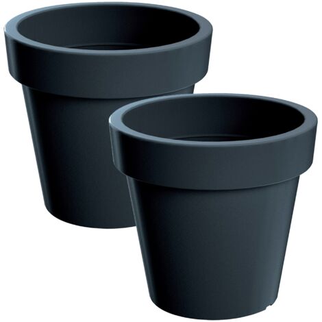 WellHome 2x Maceta de plastico Lofly en color antracita 24,5 (largo) x 24,5 (ancho) x 22,5 (alto) cm