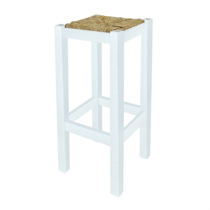 Well home mobiliario & decoración Banc Rustique carré Haut en Bois, Finition Blanche, 32,5 x 32,5 x 70 cm - Blanc
