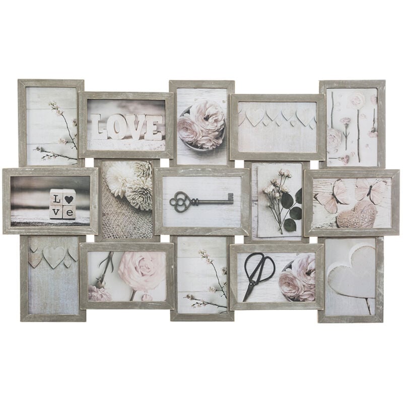 Cadre pour 15 photos couleur aléatoire (marron ou blanc) - Wellhome