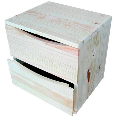 WELLHOME Cajonera natural de pino macizo 36x30x36 cm - 2 Cajones