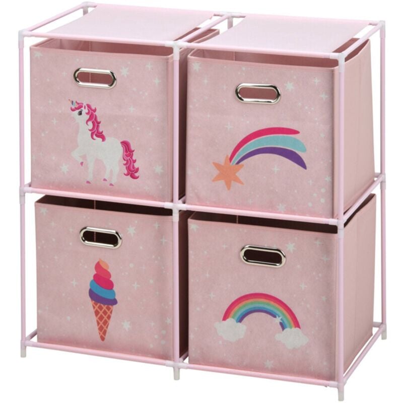 Commode pour enfants à 4 compartiments en rose - Wellhome