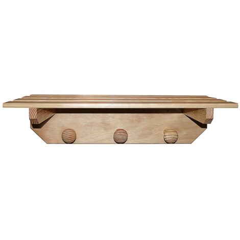 WELLHOME Colgador estante de 3 pomos, Madera de pino, 55x22x16 cm - sin barniz