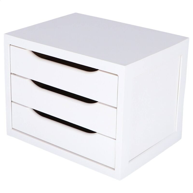 Commode en bois avec 3 tiroirs 40x30x29 cm en blanc - Wellhome