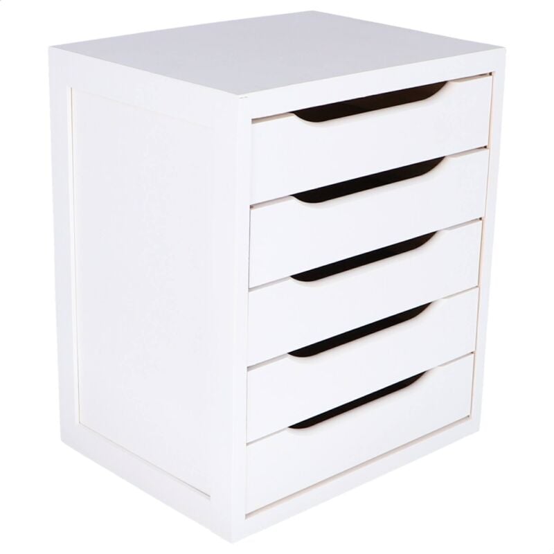 Commode en bois avec 5 tiroirs 39x30x45cm en blanc - Wellhome