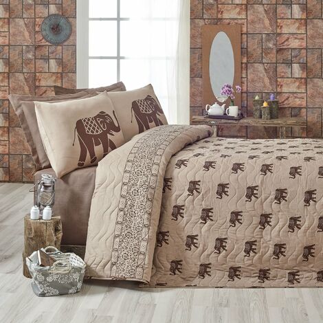 WELLHOME Couette matelassée 250x200 cm en marron et beige