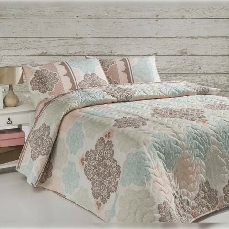 WELLHOME Couette matelassée 250x200 cm turquoise et blanche