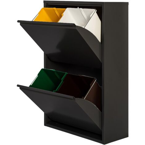 WELLHOME Cubo de basura y reciclaje Metálico NEGRO mate con 4 compartimentos de 17L c/u  - "MOBILIARIO & DECORACIÓN"