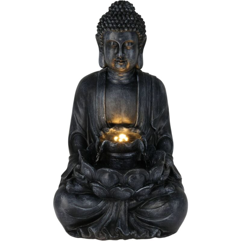 Fontaine Bouddha avec lumières led 28,5x24,5x48 cm en noir - Wellhome