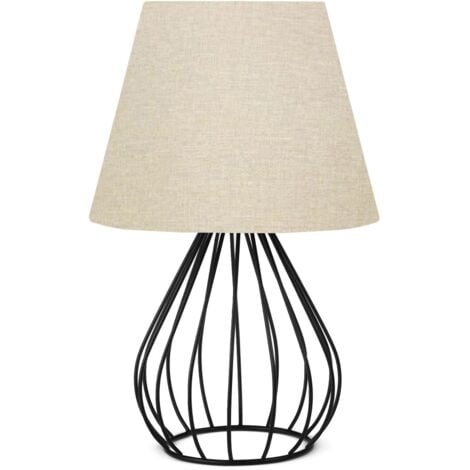 WELLHOME Lampe de nuit 36 cm. BEIGE, type E27 Max 60 W, "COMO" avec pied métal - 100% PVC