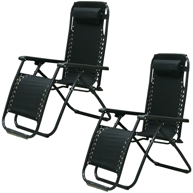 Lot de 2 chaises longues 0 Gravity, pieds 25 mm, 90x65x110 cm - Noir lisse - Wellhome
