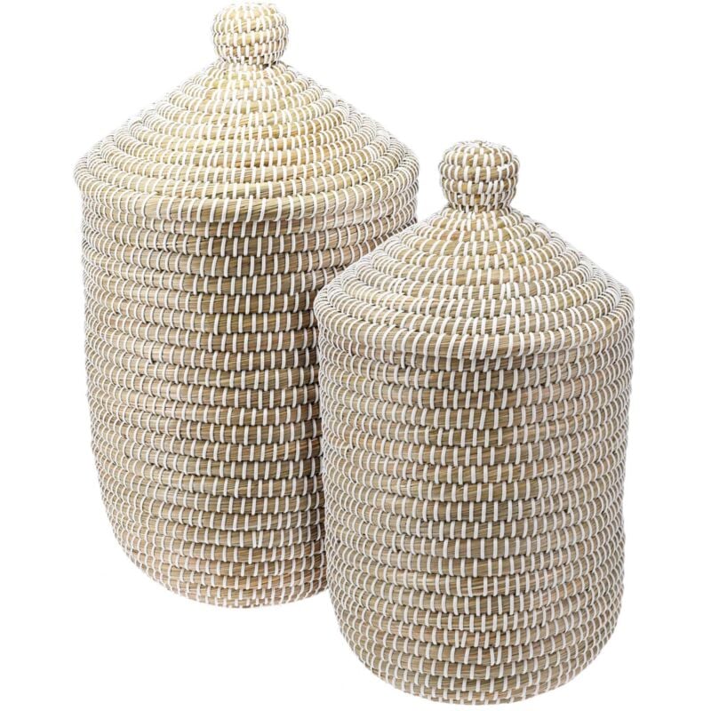 Lot de 2 paniers à linge avec couvercle Ø27cmØ33,5cm - Wellhome