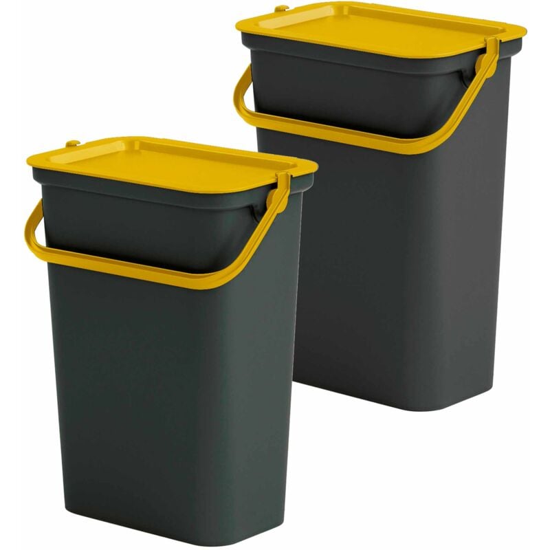 Wellhome Lot de 2 poubelles 10L avec poignée Ambre et Noire - 'moda' - noir et ambre