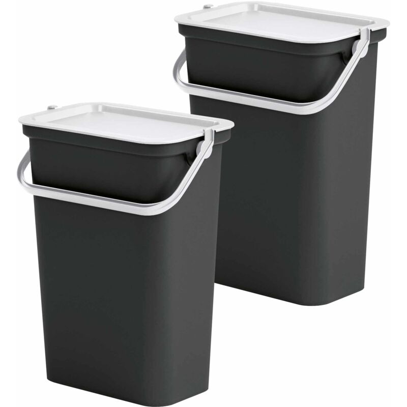 WELLHOME Lot de 2 poubelles 10L avec poignée Noir et Blanc - "MODA"