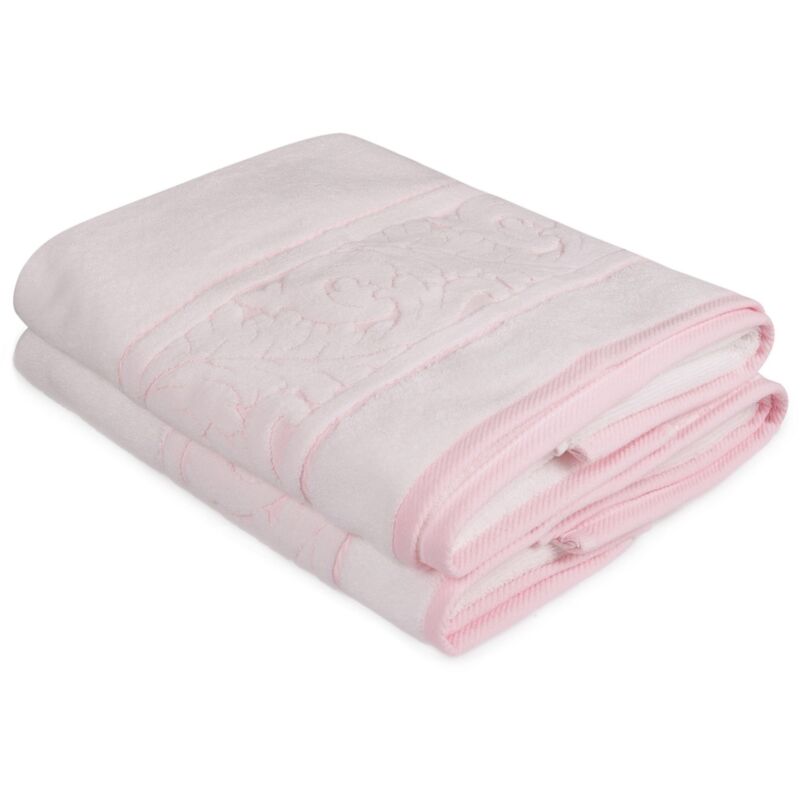 Lot de 2 serviettes de bain 70x140cm en coton Blanc Rose - Wellhome