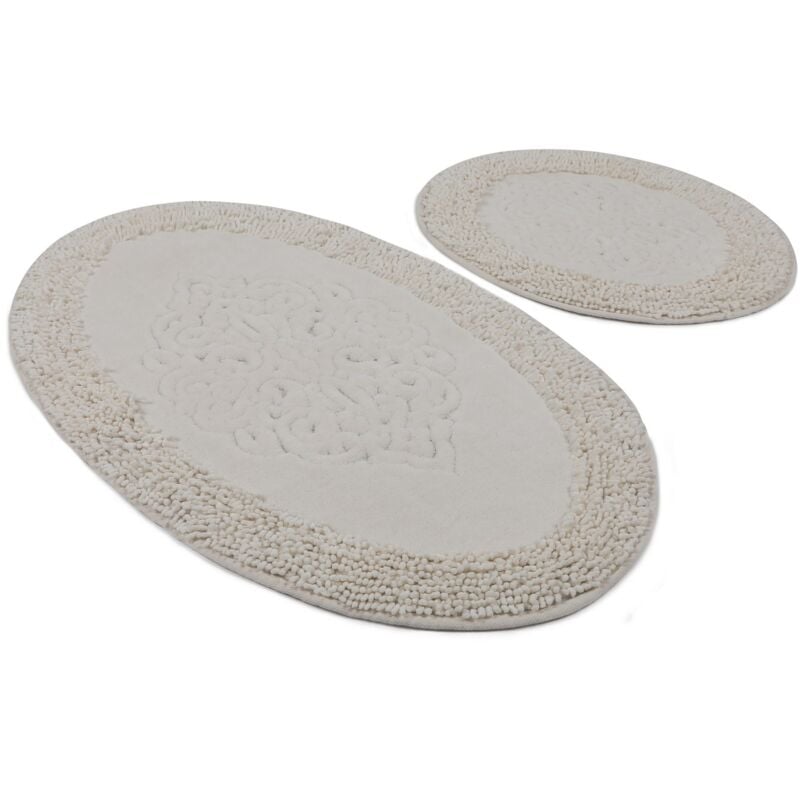 Lot de 2 tapis de salle de bain ovales beige, 1 pièce 50x60 - 1 pièce 60X100 cm - Multicolore - Wellhome