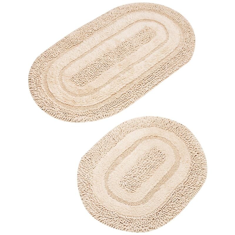 Lot de 2 tapis de salle de bain beige, 1 pièce 50x60 - 1 pièce 60X100 cm - Écru - Wellhome