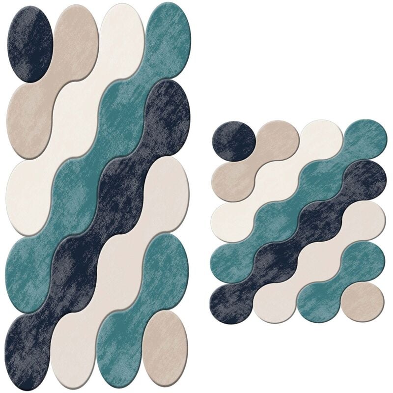 Lot de 2 tapis de salle de bain bleu, 1 pièce 50x60 - 1 pièce 60X100 cm - Bleu - Wellhome
