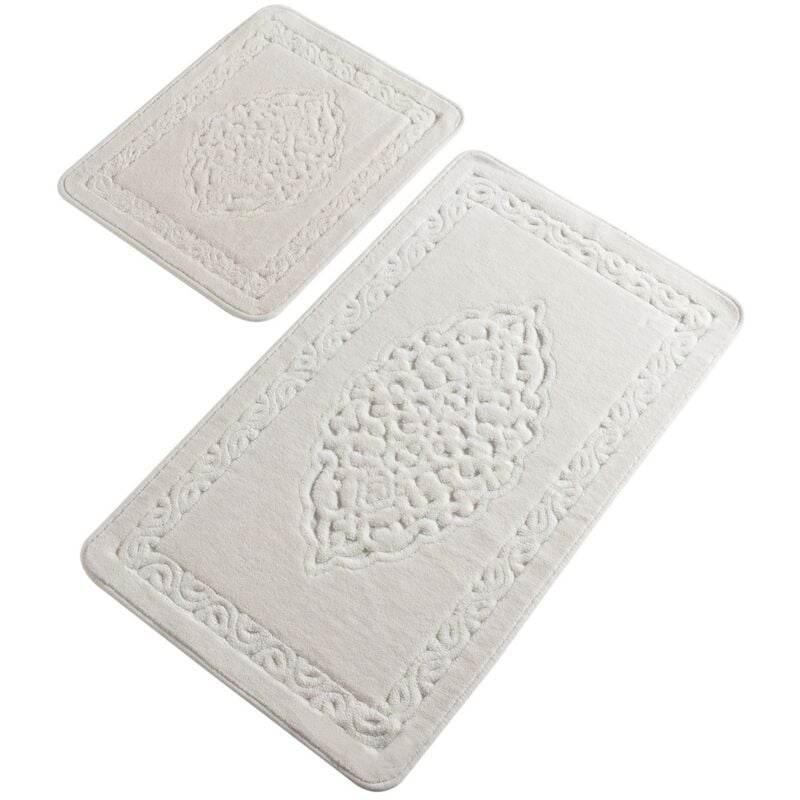 Lot de 2 tapis de salle de bain blanc cassé, 1 pièce 50x60 - 1 pièce 60X100 cm - Multicolore - Wellhome