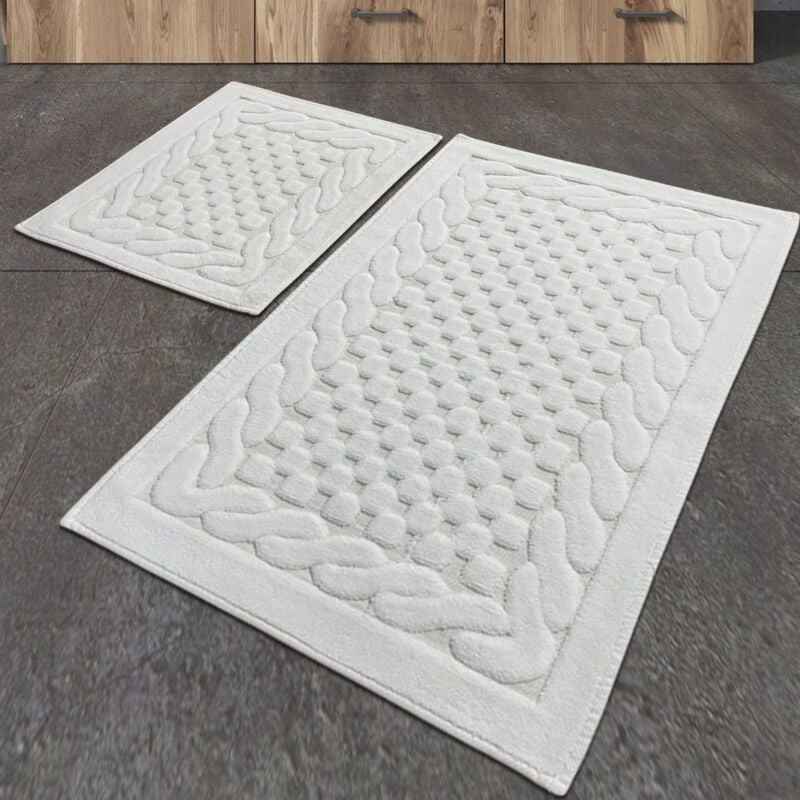 Lot de 2 tapis de salle de bain 'ecru', 1 pièce 50x60 - 1 pièce 60X100 cm - Écru - Wellhome