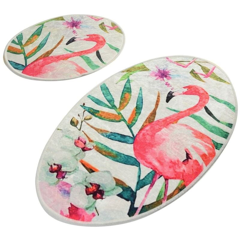 WELLHOME Lot de 2 tapis de salle de bain "FLAMENCO", 1 pièce 50x60 - 1 pièce 60X100 cm