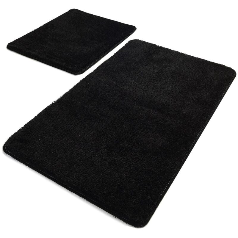 WELLHOME Lot de 2 tapis de salle de bain NOIR, 1 pièce 50x60 - 1 pièce 60X100 cm
