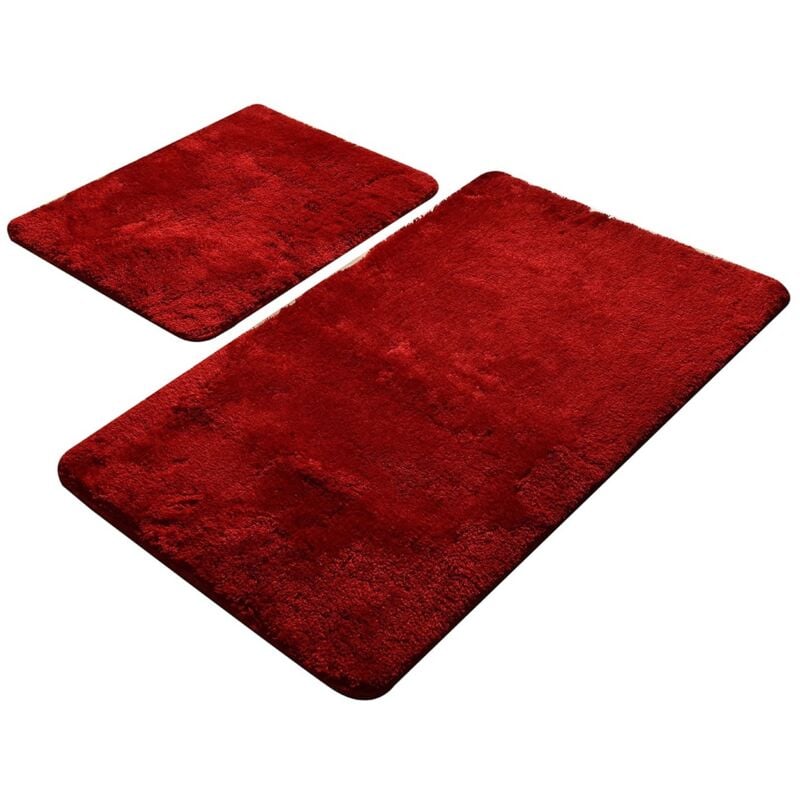 WELLHOME Lot de 2 tapis de salle de bain ROUGE, 1 pièce 50x60 - 1 pièce 60X100 cm