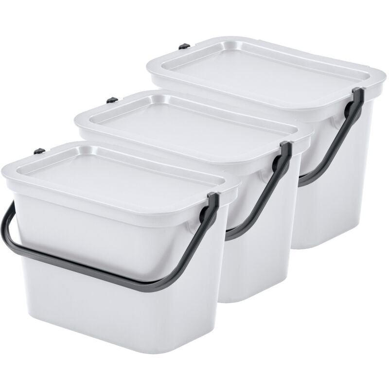Tontarelli - wellhome Lot de 3 poubelles 'moda' 5L Blanc avec poignée 27,5x17,6x18,58 cm - Blanc