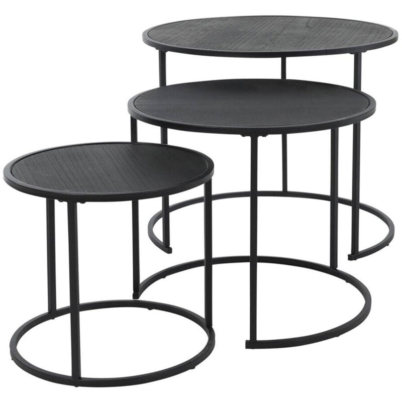 WELLHOME Lot de 3 tables gigognes en métal mélaminé Ø35 Ø45 Ø55 cm noir