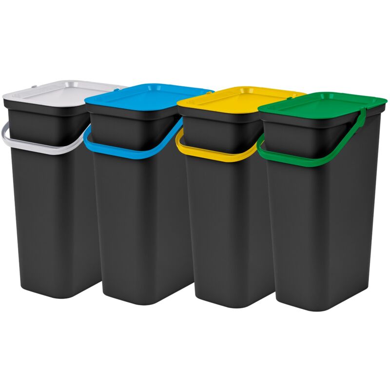 Wellhome Lot de 4 poubelles 'moda' 25L avec poignée en vert, blanc, ambre et bleu mesurant 33,7x26x45,5 cm - Blanc, ambre, bleu et vert
