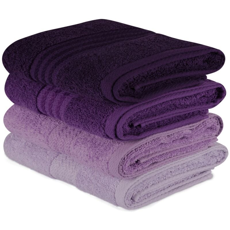 Lot de 4 serviettes de bain 50x90cm en coton lilas clair - Wellhome
