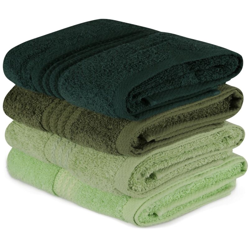 Lot de 4 serviettes de bain 50x90cm en coton vert olive - Wellhome