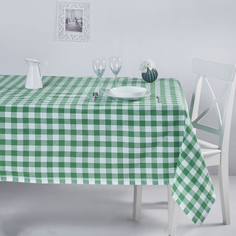 Wellhome - Nappe facile d'entretien 160 x 160 cm, 100% Coton à carreaux verts - Vert