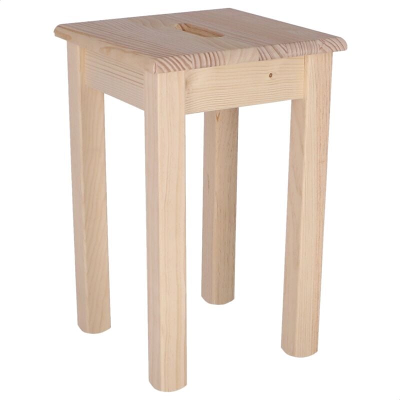 Well home mobiliario & decoración Banc carré Bas en Bois, Finition sans Vernis, 32,5 x 32,5 x 45 cm - Naturel