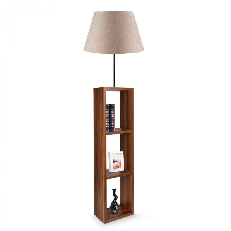 Lampadaire 140 cm. noyer/beige, type e 27 Max 60 w - 'victoria' - Noyer/Beige - Wellhome