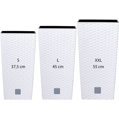 WellHome Pack 3 macetas altas (11,4/19/35 litros) Rato Square de plastico en color blanco con deposito.