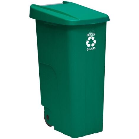 Conteneur Wellhome Recycle 110 litres, fermé avec couvercle, idéal pour le recyclage des déchets organiques, avec roues