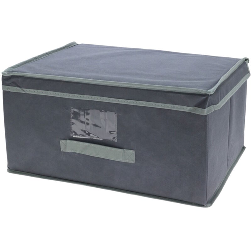 Boîte de rangement avec couvercle à charnière 44x33x22 cm en gris foncé - Wellhome