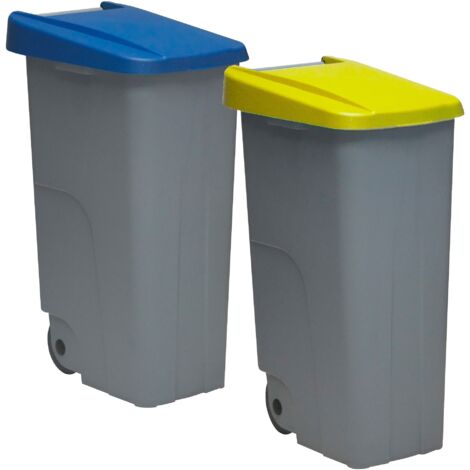 WELLHOME Set de 2 Contenedores Cerrados de 110L Azul + Marrón H.88cm