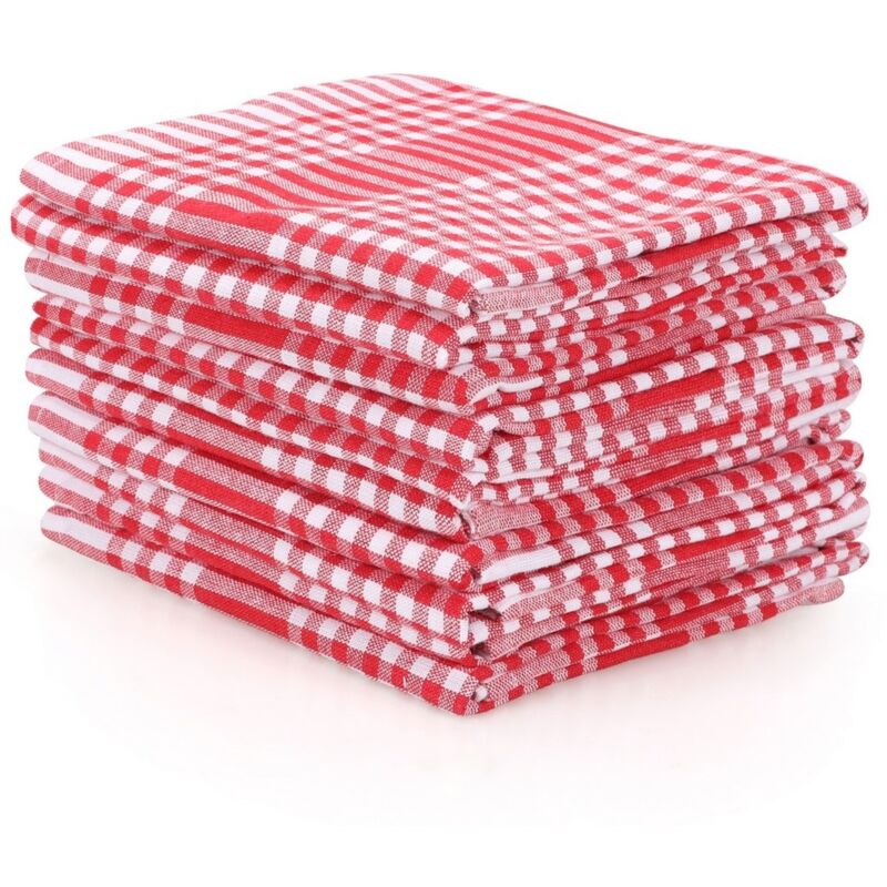 Wellhome - Set de torchons de cuisine (10 pièces) en rouge clair et blanc